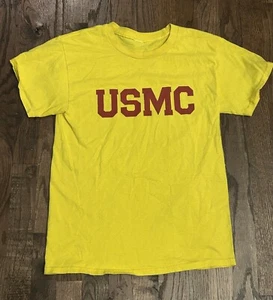 USMC Yellow T-Shirt Men’s Size Small ~ Burgundy Red Letters Cotton Marine Corps - Picture 1 of 5