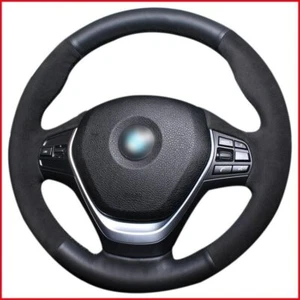 Black Leather Black Suede Car Steering Wheel Cover for BMW F20 F45 F30 F31 F34 - Picture 1 of 6