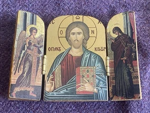 DE COLECCIÓN ORTODOXO PEQUEÑO TRÍPTICO DE VIAJE MADERA SANTO ICONO RELIGIOSO - Imagen 1 de 10