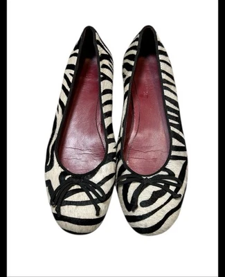 Vintage Ralph Lauren Zebra Print Leather Ballet Flats Size 8 - Image 1 of 4