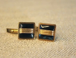 Gemelos Swank vintage chapados en oro 10K azul verde azulado RGP 1/2” cuadrados Art Deco - Imagen 1 de 4