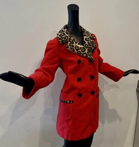 Vintage große 60er 70er Jahre rot Leopard Wolle Erbse Mantel Jacke KLIMA zweireihig MOD - Bild 1 von 11