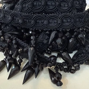 6 Yds. Beaded Black Trim - 4" Long New Old Stock - Picture 1 of 8