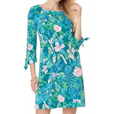 Lilly Pulitzer Size XL Lidia Dress Hot On The Vine Green Floral Tie 3/4 Sleeve - Image 1 of 4