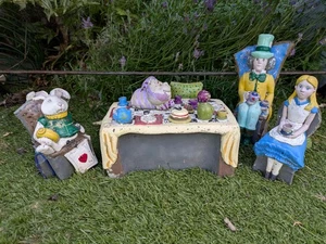 Disney Merry Unbirthday Alice In Wonderland Ornament Garden Figurine Set Heavy - Picture 1 of 10