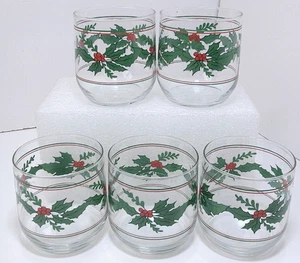 Vintage Holly Berry Old Fashioned Gläser 5er Set Rot Grün Weihnachten Jubel - Bild 1 von 8
