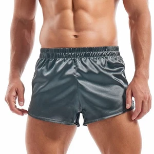 Mens Satin Shorts Silk Boxers Sexy Split Side Lounge Shorts 3 Inch Pajama Bot... - Picture 1 of 7