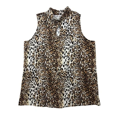 Eye Candy Animal Print Mock Turtleneck Sleeveless Tank with Keyhole Womens 1X - Image 1 of 4