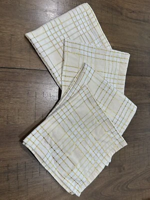 "4 servilletas de tela cuadradas Aspen Alpine de 18"" beige/blanco con líneas doradas nuevas con etiquetas" Foto 1 de 4