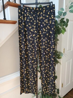 Grace Elements Womens Black Floral Polyester Casual Elastic Waist Pants Large - Image 1 of 4