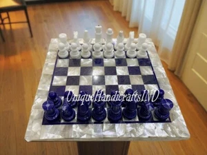 Luxury Lapis Marble Chess Set - Handcrafted Stone Board and Piece Christmas Gift - Picture 1 of 11