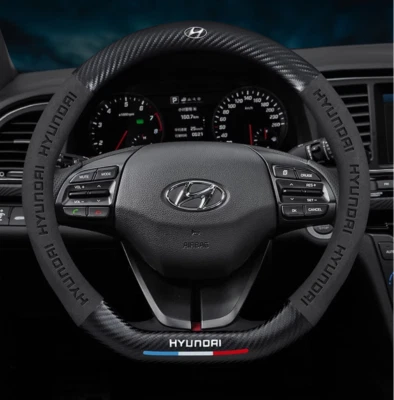 15" PU Leder+Kohlefaser Lenkradabdeckung für 2000-2025 Hyundai  Alle Autos - Bild 1 von 4