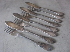 8-teiliges Fischbesteck, 4 Personen, vor 1900, versilbert - Bild 1 von 6