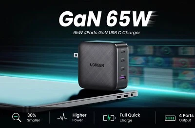 UGREEN USB C 充电器 65W 4 端口 PD 充电器 GaN Tech 快速充电 适用于 MacBookPro — 第 1/4 张图片