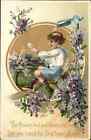 Tuck Floral Missives Little Boy in Tree with Letter c1910 Vintage Postcard