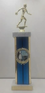 14" Marble W/ Gold Colored Topper Womens Bowling Trophy High Series Scratch - Picture 1 of 10
