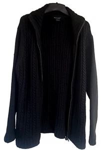 Tally Ho Sweater Womens Large Black Full Zip Cable Knit Heavy Cozy Side Pockets - Picture 1 of 7