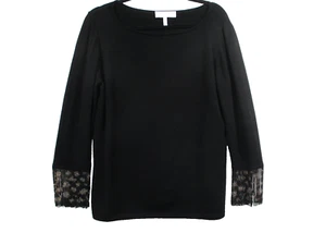 Suéter Escada Negro Talla 42 Flecos Cuentas Mangas Lana Cachemira Seda - Imagen 1 de 3