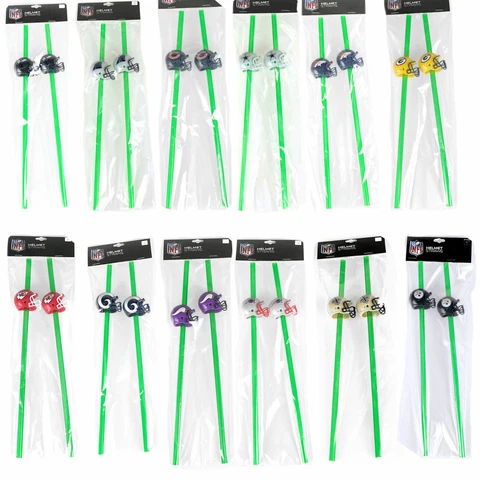 Helmet straw 2 pack 12" drinking set NFL PICK YOUR TEAM Cover