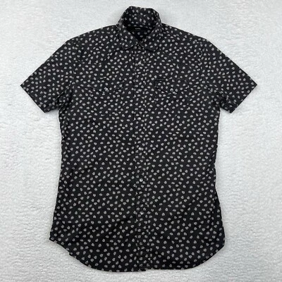 Camisa Diesel Masculina Pequena Preta Pérola Snap Slim Caveira Estampa Total Manga Curta - Imagem 1 de 4