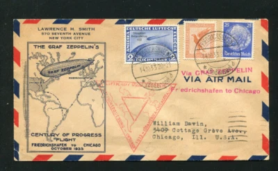 Zeppelin 1933 LZ 127 Sieger 238 ChicagoFlight GermanyPost to Chicago GreatCachet - Image 1 of 2