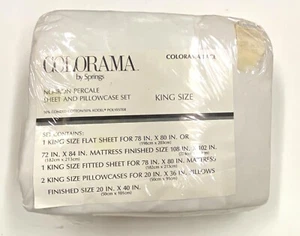 Colorama Lace 4pc Set KING Size No-Iron Percale White Sheet & Pillow Cases NOS! - Picture 1 of 6