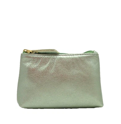 Bolso de cuero para maquillaje cosmético bolsa bolsa de accesorios VERDE metálico NUEVO 4x6" Foto 1 de 4