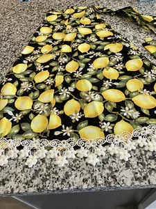 Apron Handmade Lemons On Black Background With Flowers And Lace - Picture 1 of 6