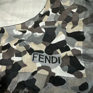 NEW Fendi Unisex Multicolor Camo Wool Silk Scarf 100% Authentic - Picture 1 of 8