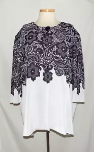 Misook grau & schwarz Blumen Spitze Print 1-Knopf weich Strick Cardigan Jacke 2X NEU - Bild 1 von 6