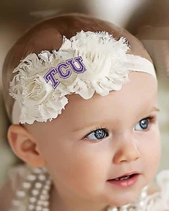 Texas Christian TCU Horned Frogs Baby/ Toddler Shabby Flower Hair Bow Headband - Picture 1 of 1