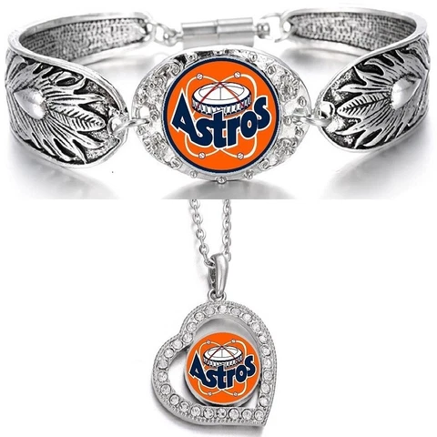 Throw Back Edition Houston Astros Silver Necklace With Bracelet Set D3D19 Cover