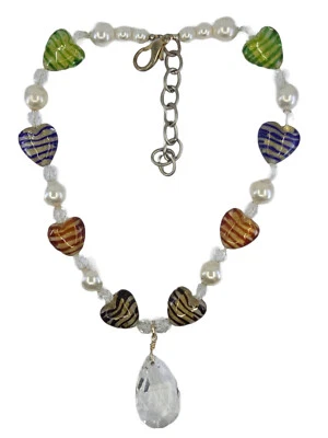 COLLAR DE COLECCIÓN COLGANTE DE CRISTAL ORO RAYAS TIGRATO CORAZÓN VIDRIO Y PERLAS DE IMITACIÓN Foto 1 de 4