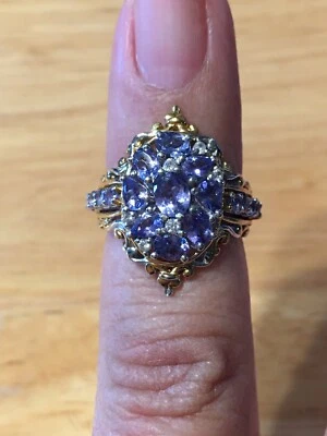 Tanzanite & White Zircon 925 Sterling Silver & 14K Yellow Gold Ring Size 7 US - Image 1 of 4