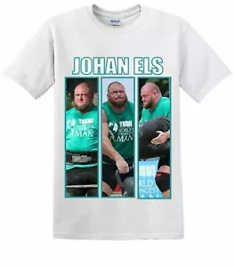 World's Strongest Man - Johan Els Green Tri-Image White T-Shirt (XL) CLEARANCE - Picture 1 of 2