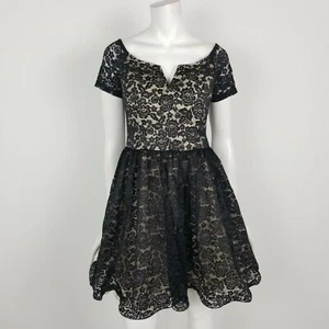 Chi Chi London Fit Flare Size 10 Black Cream Floral Lace Formal Dress New NWT - Picture 1 of 6