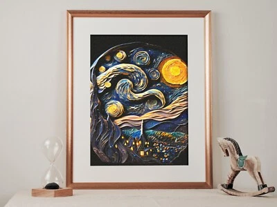Звездная ночь - Ван Гог - настенный декор - полимерной глины искусства - цифровой плакат ✅ - Изображение 1 из 4