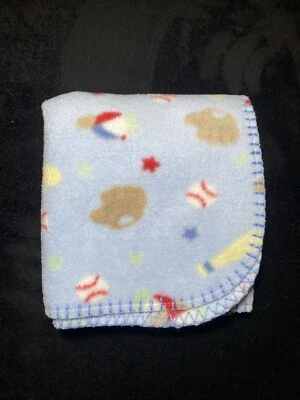 Manta Baby Connection Bate de Béisbol Estrella Azul Puntada Borde Vellón Lovey 30"x30" Foto 1 de 4