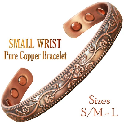 HOLISTIC MAGNETS Ladies Copper Bangle Small Wrist Joint Pain Healing Bracelet +ND Magnets (FC)