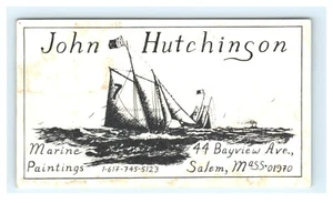 Tarjeta de visita pintura marina John Hutchinson Salem MA, Massachusetts - Imagen 1 de 2