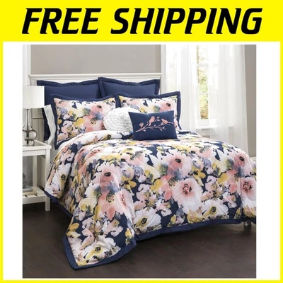 Juego de edredón acuarela floral de algodón, reina completa Foto 1 de 4