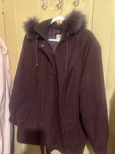 Vintage St. John's Bay Purple Coat, Faux Fur Trim, Removable Hood Size 1X - Picture 1 of 8