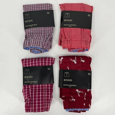 批量 4 件 Banana Republic 拳击手 男式 M 码 红色 100% 棉 全新 全新带标签 — 第 1/4 张图片