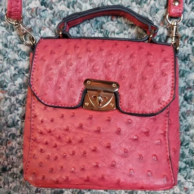 Simply Noelle Mini Rose Crossbody Bag Faux Ostrich leather Pink Gold Hardware  - Image 1 of 4
