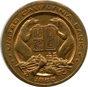 1970 Oroville, California CA United California Bank UCB Bear Pictorial Token - Picture 1 of 2