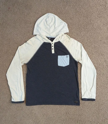 Volcom Tempest Hood Henley Navy White Long Sleeve Size Medium Pocket - Image 1 of 4