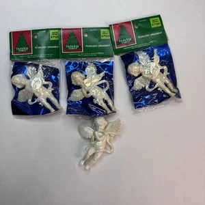 NOS Vintage Christmas Ornaments Holiday Trim 4 Pearlized Cherubs Angels - Picture 1 of 7