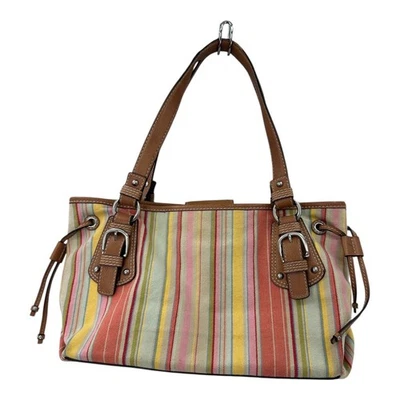 Bolso de Hombro Cartera Multicolor Boho con Borde de Cuero de Lona a Rayas Fossil Foto 1 de 4