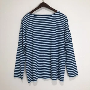 Neu mit Etikett J. Jill Damen Langarmshirt entspannt gestreift U-Boot-Ausschnitt marineblau Ozean Large  - Bild 1 von 10