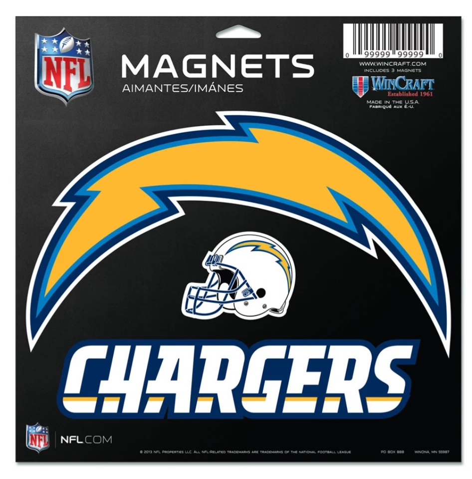 LOS ANGELES CHARGERS 3 PACK DIE-CUT VINYL MAGNETS 11"X11" NFL LICENSED - Image 1 of 1